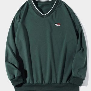 Shein Manfinity dark green v-neck jersey sweatshirt Sz M EUC